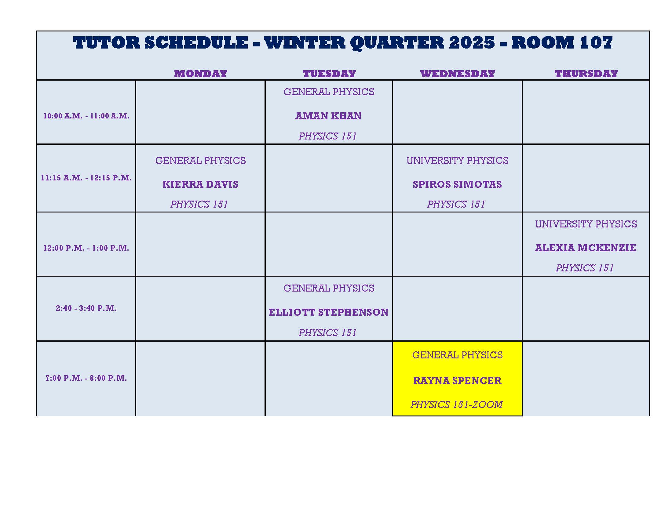 TUTOR SCHEDULE